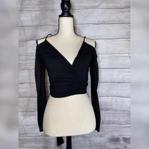Black long Sleeve Crop Wrap Top